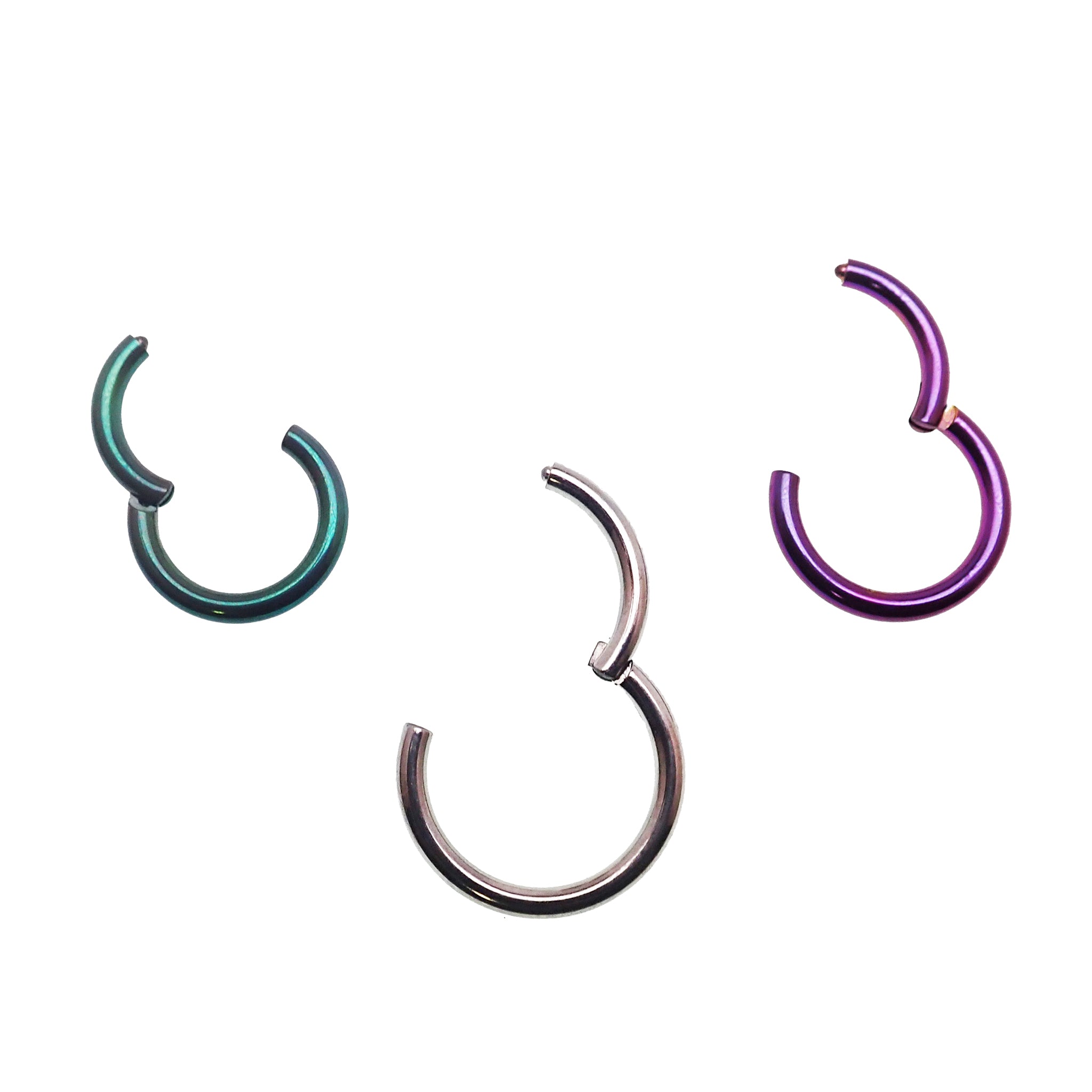 Plain titanium 12g clicker body jewelry by Body Clickers, 10mm curved septum or cartilage piercing ring.