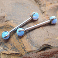Cornflower blue opal titanium nipple jewelry by Body Clickers, 12g size with 12mm diameter, featuring a vibrant blue gemstone.
