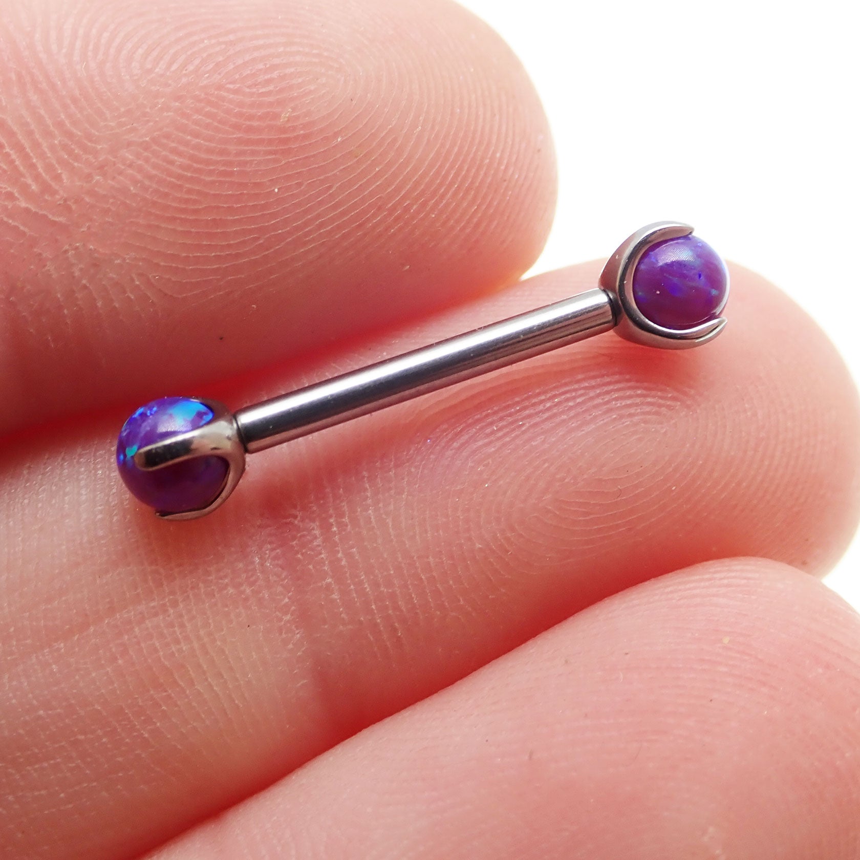 12g Sleepy Lavender Opal Nipple Jewelry by Body Clickers, featuring a dainty lavender opal gemstone and sleek body jewelry design.