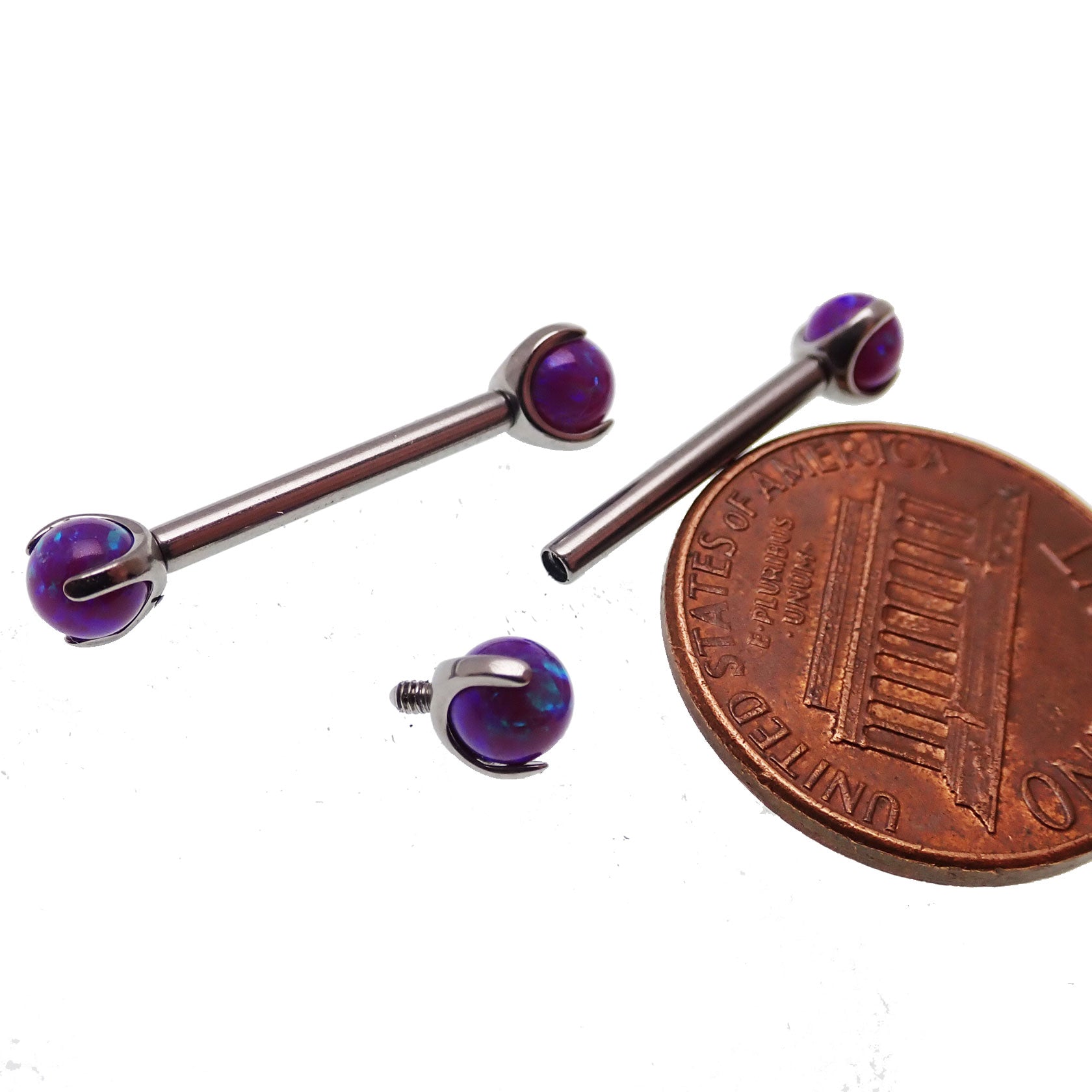 Body Clickers lavender opal nipple jewelry with 12g gauge and 12mm size, featuring a smooth, oval-shaped opal gemstone.