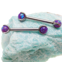 12g Sleepy Lavender Opal Nipple Barbell by Body Clickers Body Jewelry, featuring a lavender opal gemstone and stainless steel construction.
