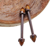 Stone Tigers Eye nipple jewelry by Body Clickers, 12g, 12mm size with polished tiger's eye stone for body piercing.