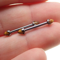 Stone Tigers Eye nipple jewelry by Body Clickers, 12 gauge, 12mm with polished tiger's eye stone for body piercing adornment.