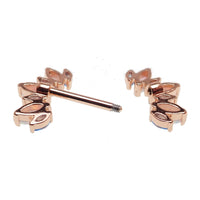Blue CZ and white opal rose gold-dipped steel nipple bar, 14g body jewelry with decorative gems, by Body Clickers.