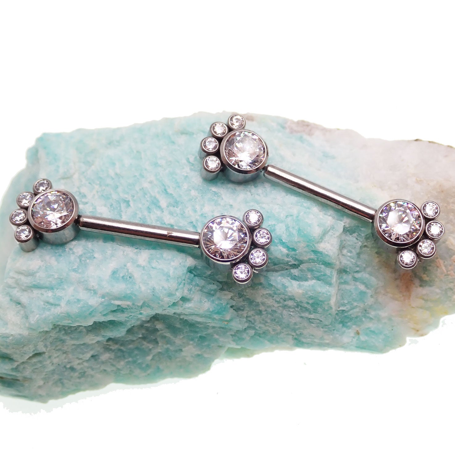 Cute paw-shaped push fit titanium nipple jewelry, 14g body jewelry by Body Clickers with a clear CZ accent.