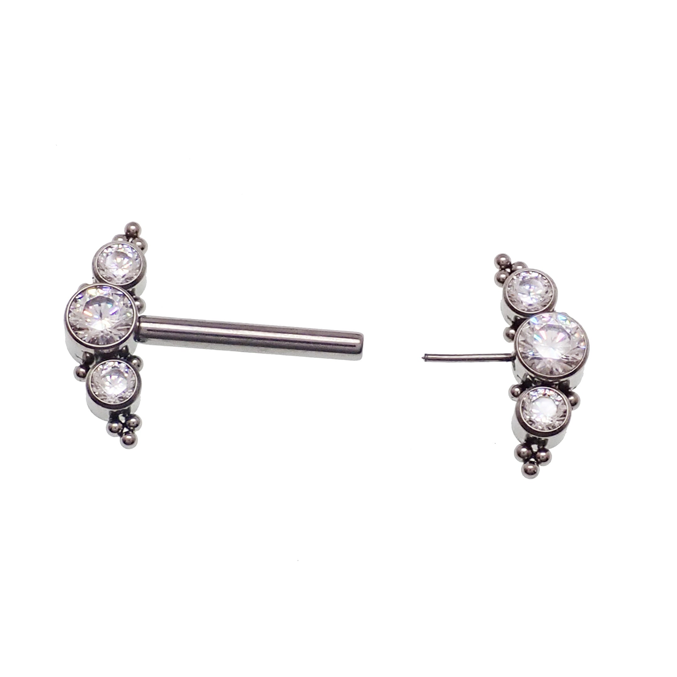 Clear CZ push fit nipple bar in 14g body jewelry by Body Clickers, featuring a sleek design with sparkling cubic zirconia.
