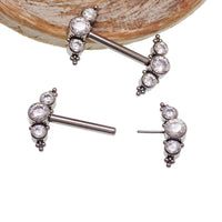 Clear CZ push fit nipple bar in 14g body jewelry by Body Clickers, featuring a sleek, transparent design with sparkling cubic zirconia accents.