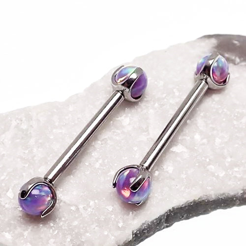 Multi lavender opal barbell from Body Clickers, 16g body jewelry with 12mm length and colorful gemstone design.