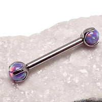 Multi lavender opal barbell body jewelry by Body Clickers, 16g, with 12mm colorful lavender opal stones for piercing.
