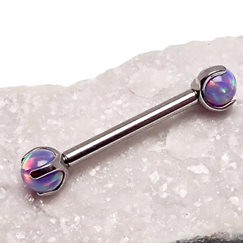 Multi lavender opal barbell body jewelry by Body Clickers, 16g, with 12mm colorful lavender opal stones for piercing.