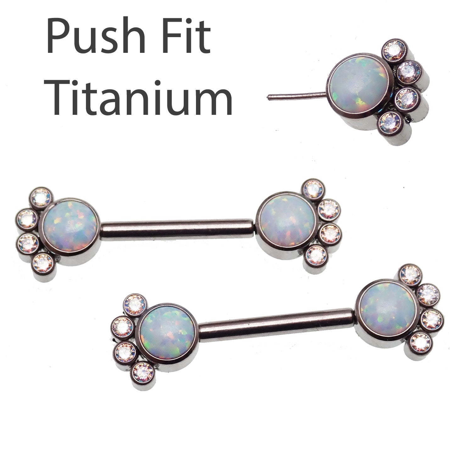 Body Clickers paw print CZ and white opal nipple bar, 14g body jewelry with 12mm decorative design and silver-tone finish.