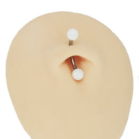 White opal push fit curve belly bar body jewelry by Body Clickers, 14g or 16g with 10mm length and 4mm opal.