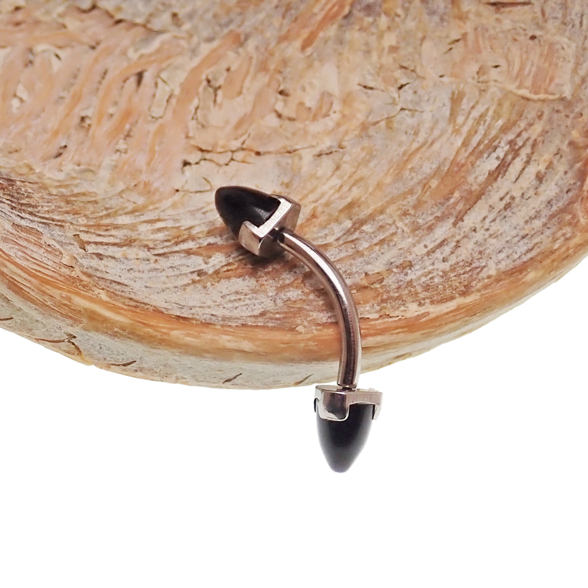 Black Onyx 4mm push fit titanium curve bar body jewelry in 14g and 16g with a sleek curved design.