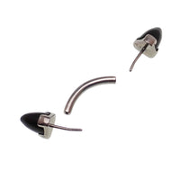 Black Onyx 4mm push fit titanium curved barbell body jewelry in 14g and 16g, by Body Clickers, with black gemstone and smooth curve design.