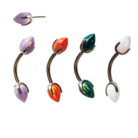 Body Clickers Opal Bullet Push Fit Curve body jewelry in 14g and 16g with galaxy-colored opal and 10mm curve design.
