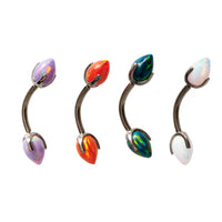 Opal Bullet Push Fit Curve body jewelry by Body Clickers in 14g and 16g with galaxy-colored opal and curved design.
