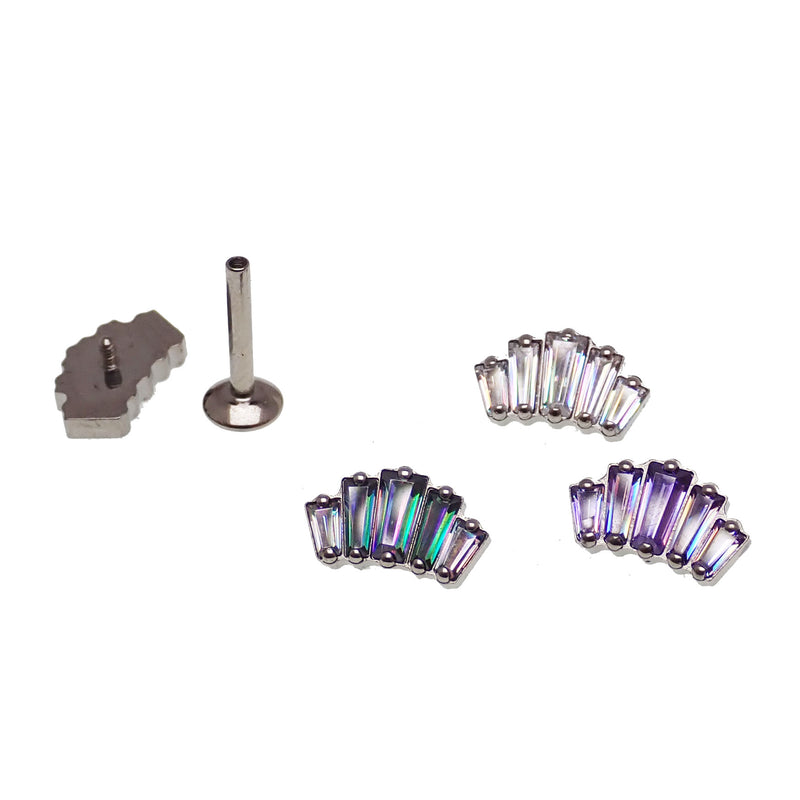 Body Clickers Baguette CZ Cluster flat back body jewelry in 14g, 16g, and 18g with sparkling baguette-cut cubic zirconia stones.