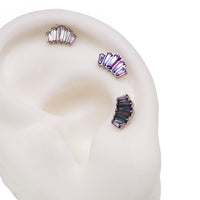 Body Clickers Baguette CZ Cluster Flat Back body jewelry for helix piercing, available in 14g, 16g, and 18g sizes.