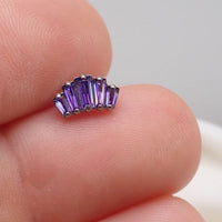 Violet Baguette CZ cluster body jewelry by Body Clickers with flat back in 14g, 16g, and 18g sizes.