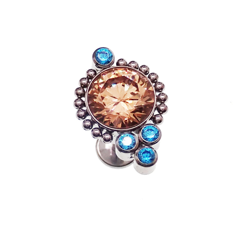 Beaded burnt orange and teal labret body jewelry by Body Clickers in 14g, 16g, and 18g with intricate beaded design.