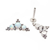 Beaded Tri-Opal Cluster body jewelry by Body Clickers in 14g, 16g, 18g with a 6mm opal bead design.