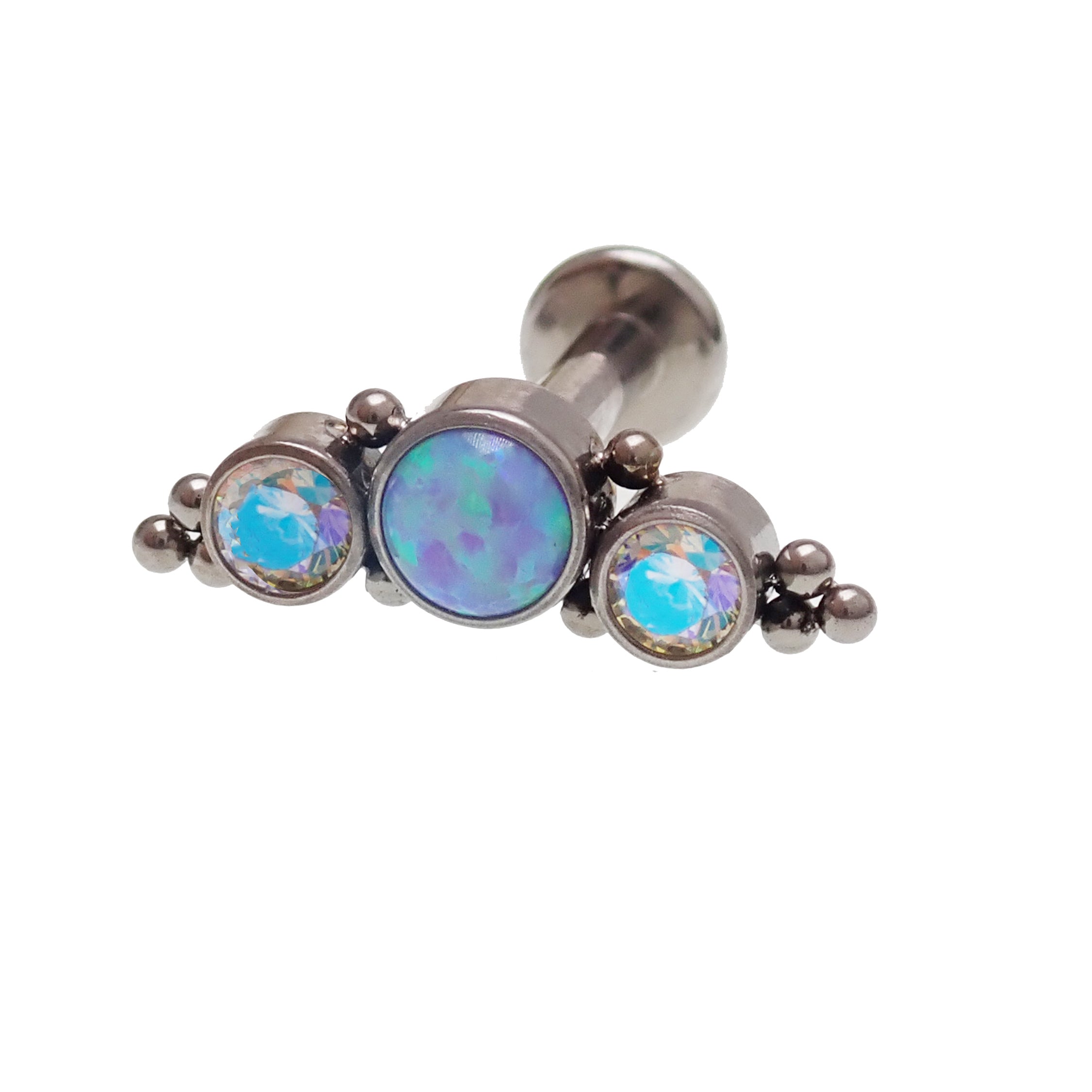 Body Clickers bubblegum opal, CZ, beaded cluster helix body jewelry in 14g, 16g, 18g gauges, featuring colorful gemstone accents.