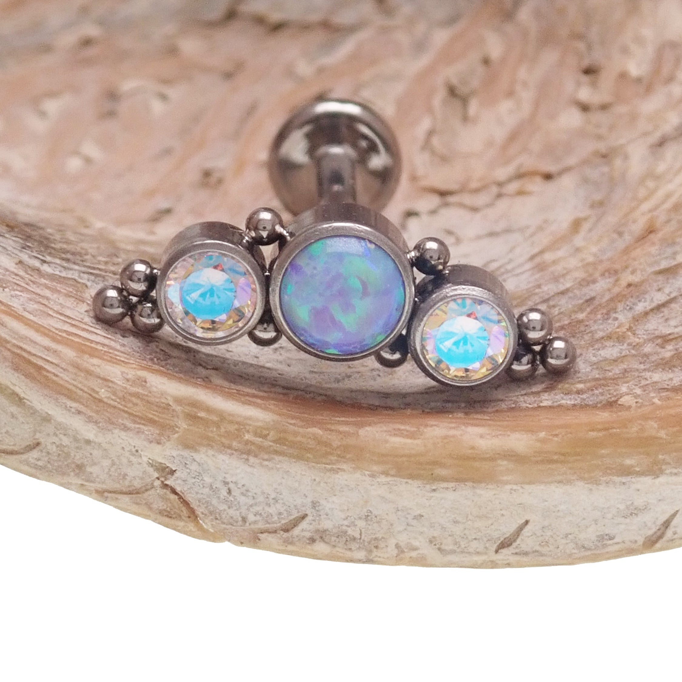 Body Clickers Bubblegum Opal, CZ, beaded cluster helix body jewelry in 14g, 16g, and 18g with vibrant gemstone accents.