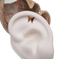Butterfly 14k gold body jewelry with flat back in 14g, 16g, 18g, or 20g sizes, featuring a delicate butterfly design.