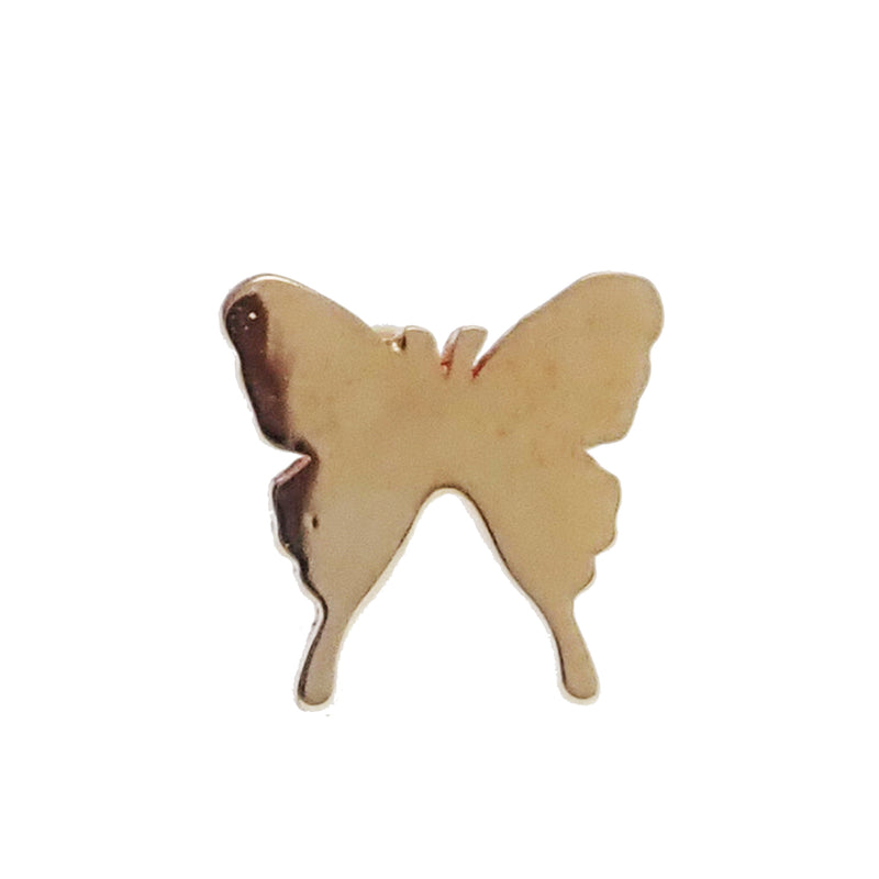 Butterfly 14k gold flat back body jewelry in 14g, 16g, 18g, or 20g sizes, featuring a sleek butterfly design.