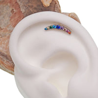 Colorful CZ 9-cluster flat back body jewelry by Body Clickers in 14g, 16g, and 18g sizes, showcasing vibrant gemstone details.
