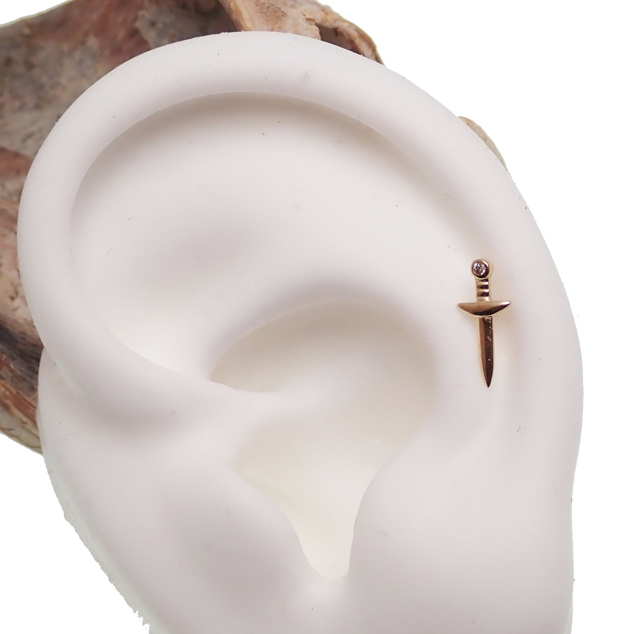 14k gold Dagger body jewelry with flat back in 14g, 16g, 18g, or 20g gauge, featuring a sleek, pointed design from Body Clickers.