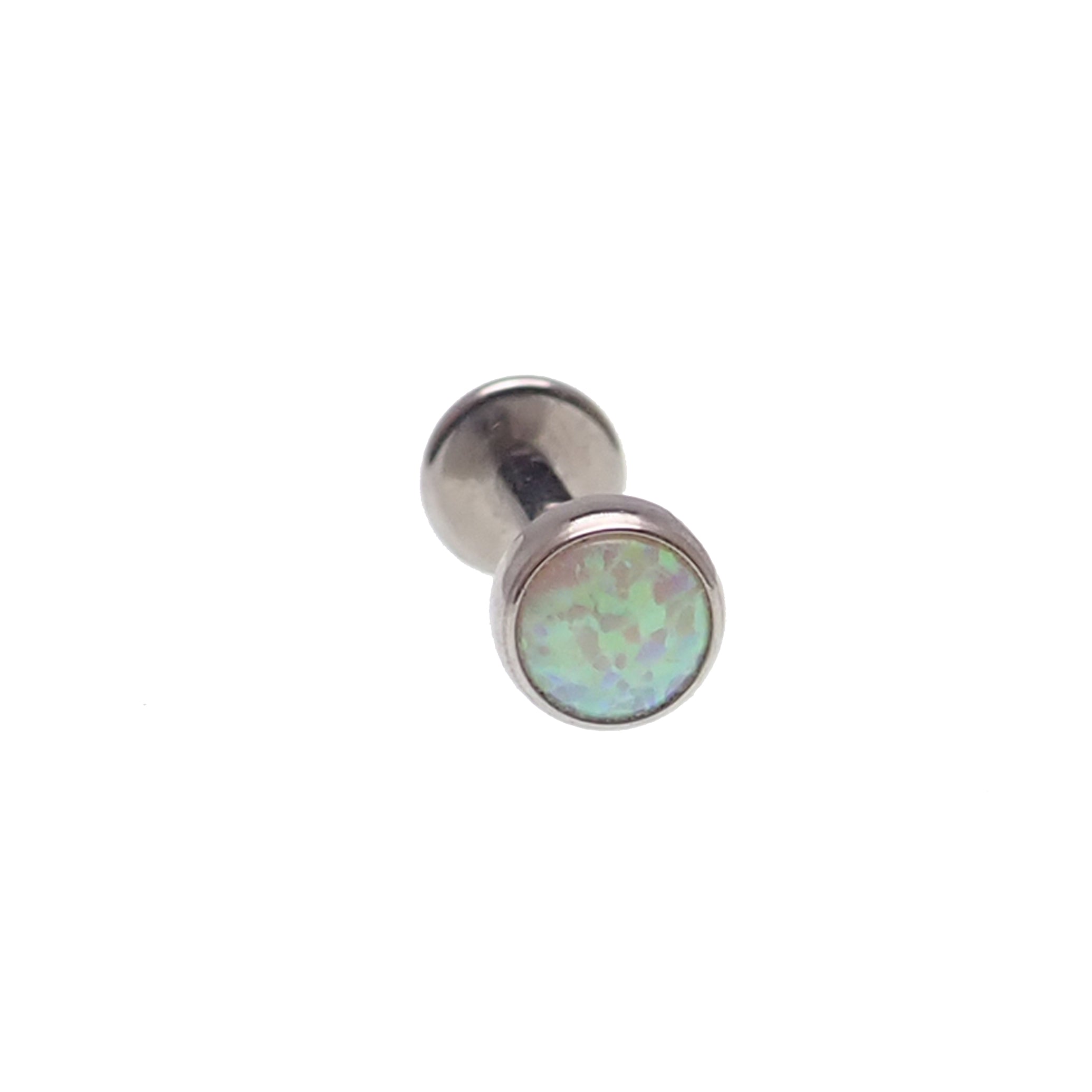 Set of Body Clickers body jewelry with opalite peach and CZ flower designs in flat black, available in 14g to 20g sizes.