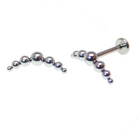 Implant titanium curved beaded helix cluster body jewelry with internal threading, 14G, 6mm for helix piercings.