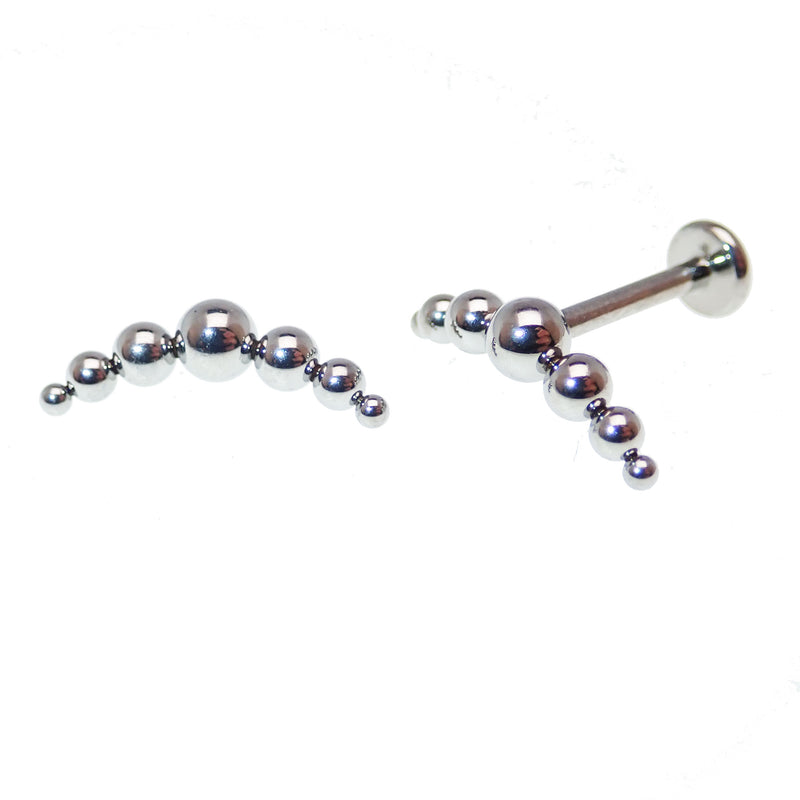 Implant titanium curved beaded helix cluster body jewelry with internal threading, 14G, 6mm for helix piercings.