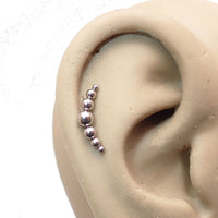 Titanium curved beaded helix cluster body jewelry by Body Clickers, internally threaded, 14g, 6mm implant piercing.