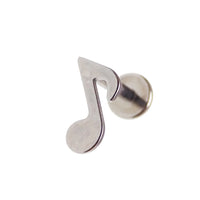 Titanium musical note flatback implant body jewelry by Body Clickers, 14 gauge, 6mm, internally threaded, suitable for body piercings.