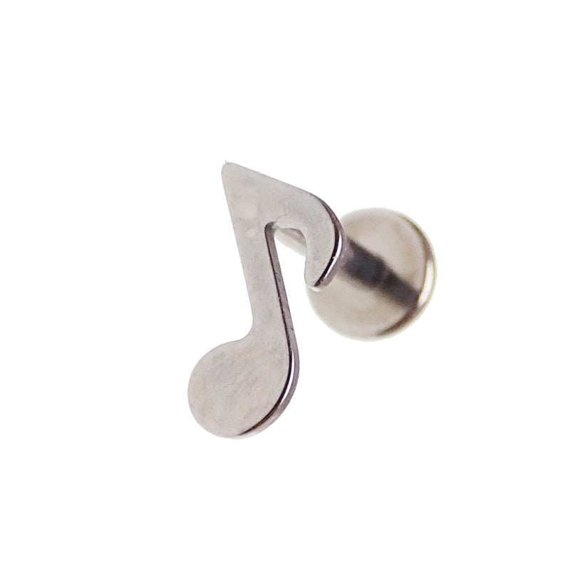 Titanium musical note flatback implant body jewelry by Body Clickers, 14 gauge, 6mm, internally threaded, suitable for body piercings.