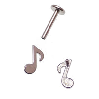 Titanium musical note flatback body jewelry by Body Clickers, 14g, 6mm, internally threaded implant jewelry.