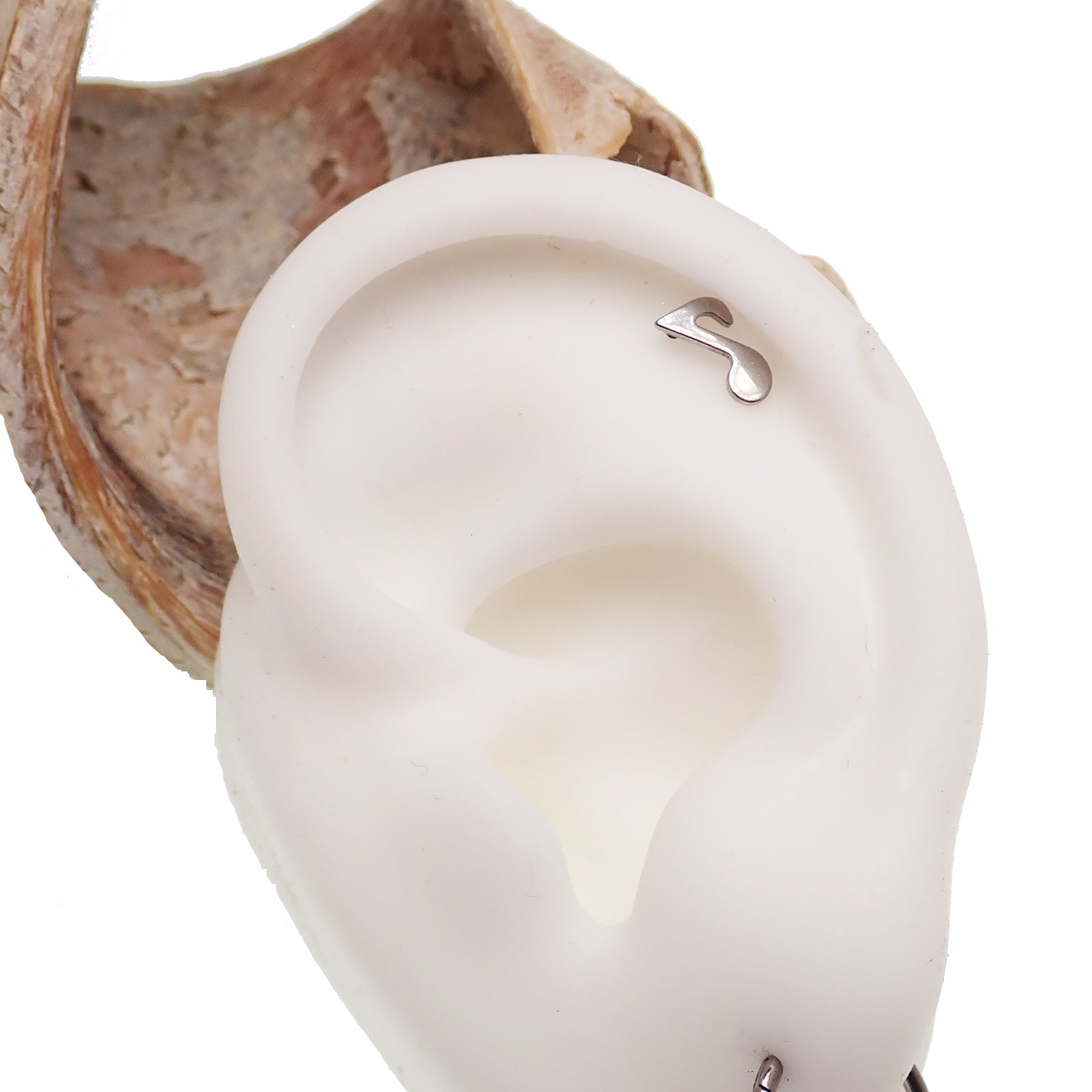 Titanium musical note flatback body jewelry by Body Clickers, 14g, 6mm internally threaded implant ear or body piercing piece.