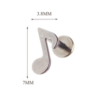 Titanium musical note flatback body jewelry by Body Clickers, 14g, 6mm internally threaded implant for body piercing.