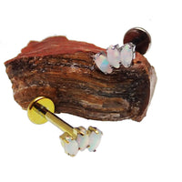 Body Clickers marquise opal fan flat back body jewelry in 14g, 16g, or 18g with 6mm opal and gold-tone setting.