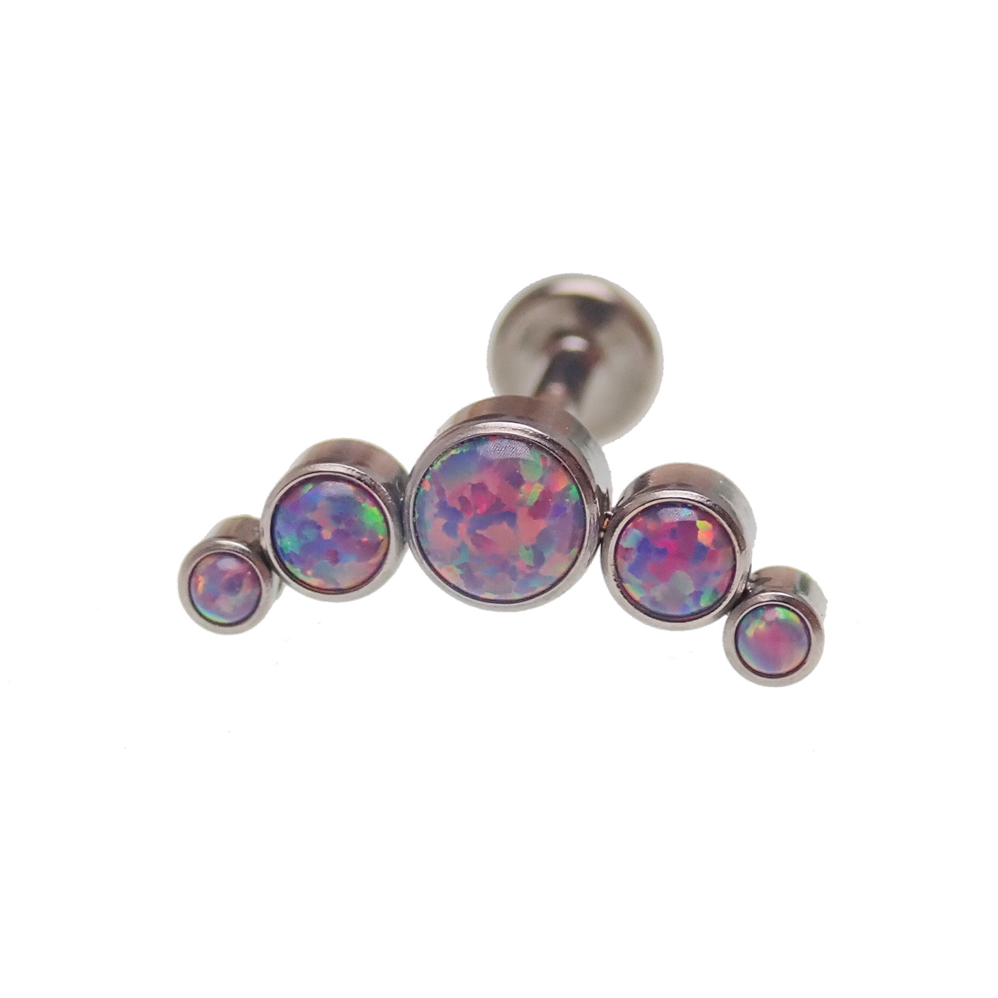 Body Clickers multi lavender opal cluster body jewelry in 14g, 16g, or 18g with 6mm stones, showcasing a colorful gemstone design.
