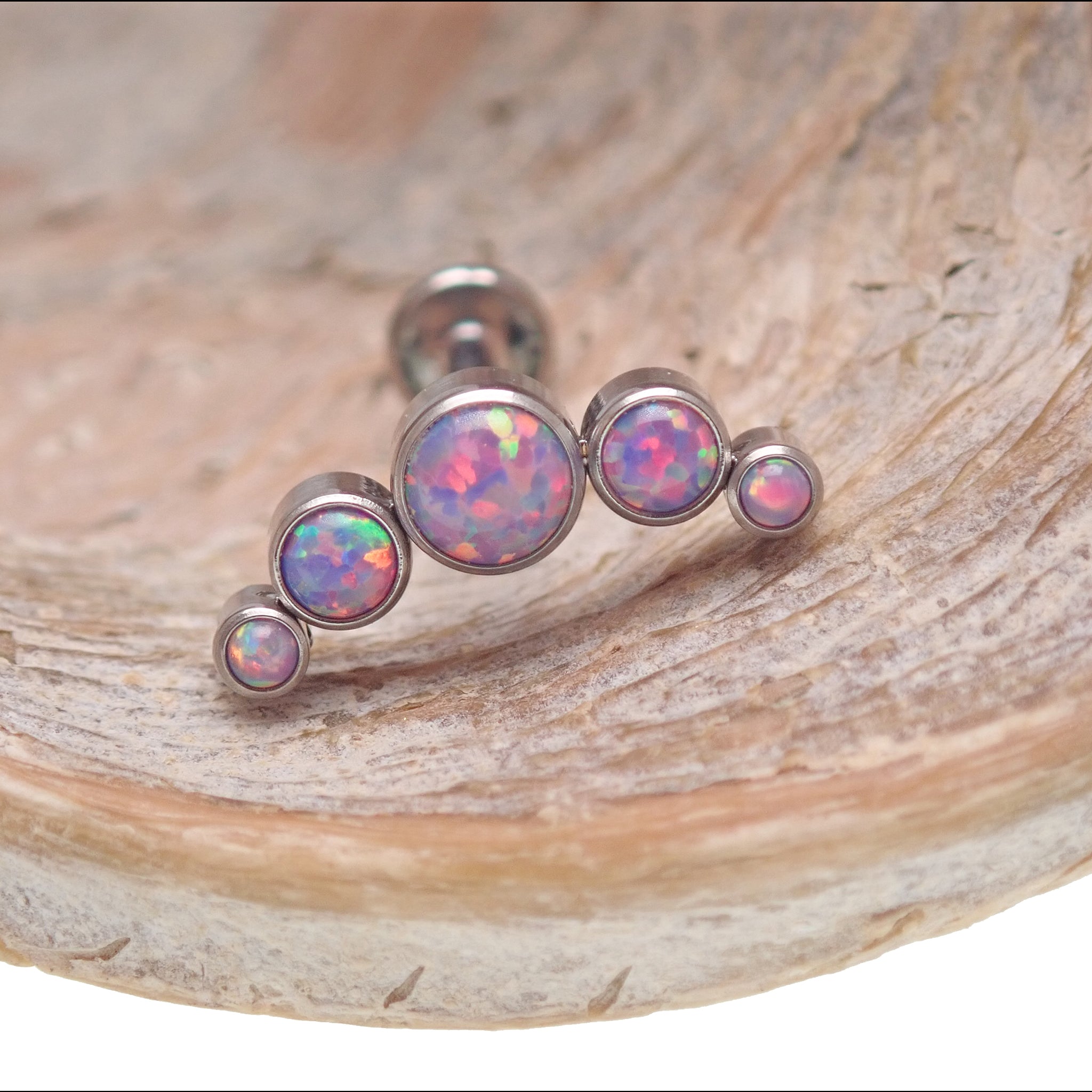 Multi lavender opal cluster body jewelry by Body Clickers, available in 14g, 16g, and 18g with 6mm stones.