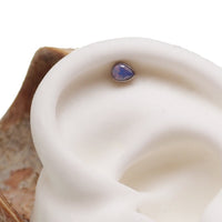Opalite tear drop flat back push fit body jewelry in 14g, 16g, 18g, 20g sizes by Body Clickers, shown in various gauge sizes.