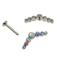 Pastel 7-cluster flatback body piercing by Body Clickers in 14g, 16g, and 18g gauges, featuring colorful gemstone clusters.