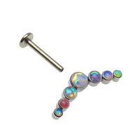 Pastel 7-cluster flatback body piercing by Body Clickers in 14g, 16g, and 18g sizes, featuring colorful gemstone clusters.