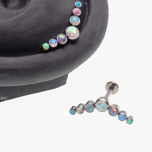 Pastel 7-cluster flatback body jewelry piercing in 14g, 16g, 18g by Body Clickers, featuring colorful cluster design.