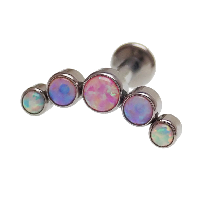 Body Clickers pastel opal 5-cluster body jewelry in 14g, 16g, 18g with 6mm stones, showcasing colorful gemstone design.