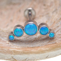 Peacock blue opal cluster body jewelry by Body Clickers in 14g, 16g, and 18g sizes, showcasing vibrant gemstone design.