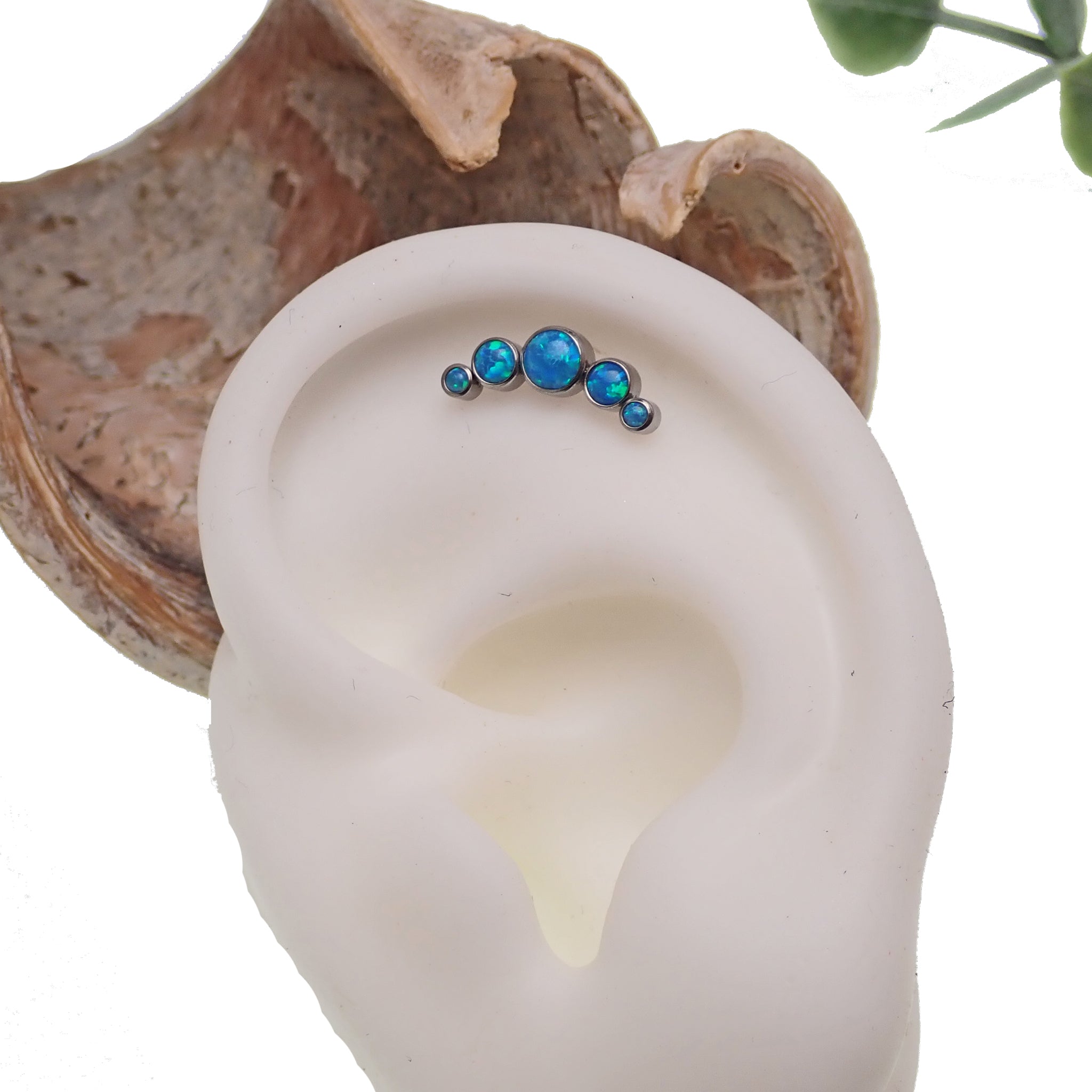 Peacock blue opal cluster body jewelry in 14g, 16g, 18g sizes by Body Clickers, showcasing vibrant blue gemstone clusters.